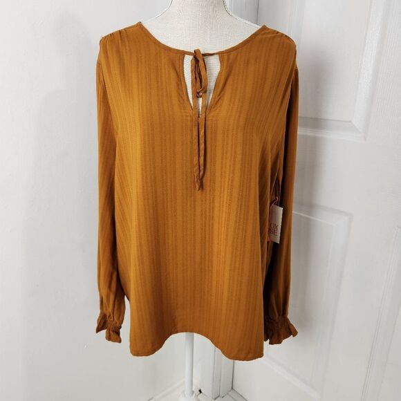 Knox Rose Peasant Top Womens XXL Rust Heritage Tie Ruffle Cuffs Rayon Boho Flowy - Picture 1 of 15
